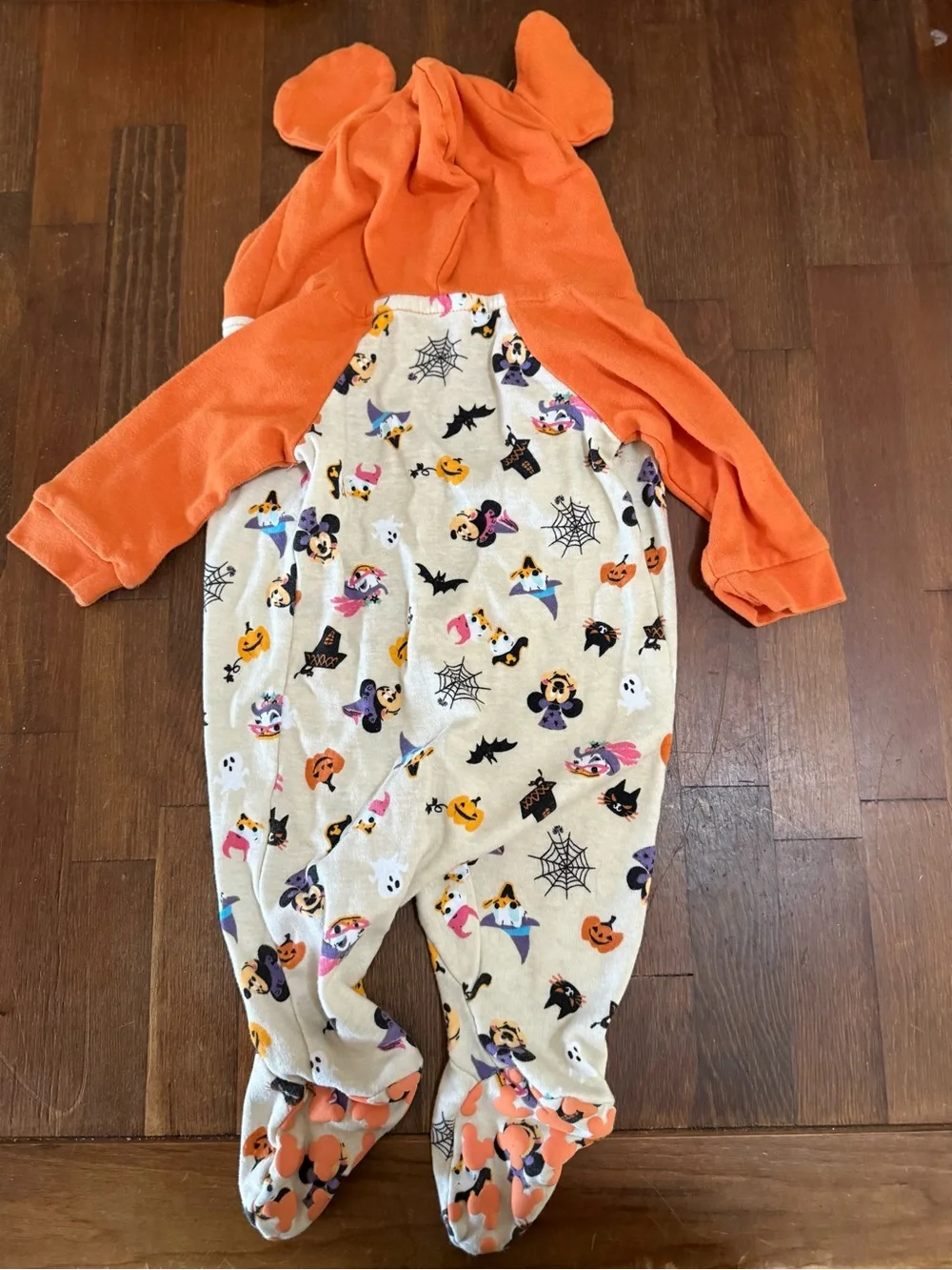 Disney Halloween Print Orange Hooded One-Piece Footed Pajamas